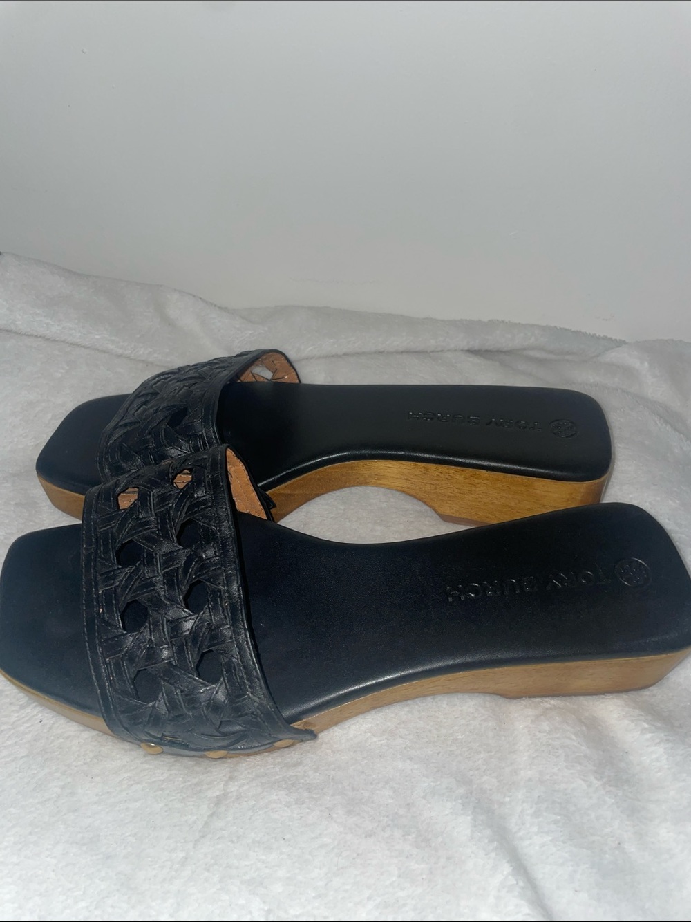 Tory Burch Black Woven Leather Slide Mules - Picture 3 of 5